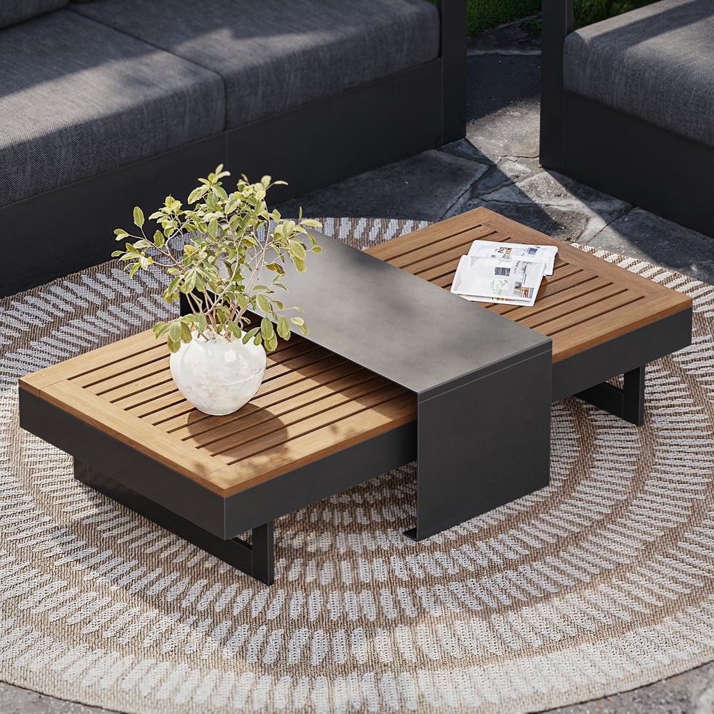 Axis 6-persoons buitenbankset met frame van hout en aluminium, grijs (4-delig) Vensterafbeelding