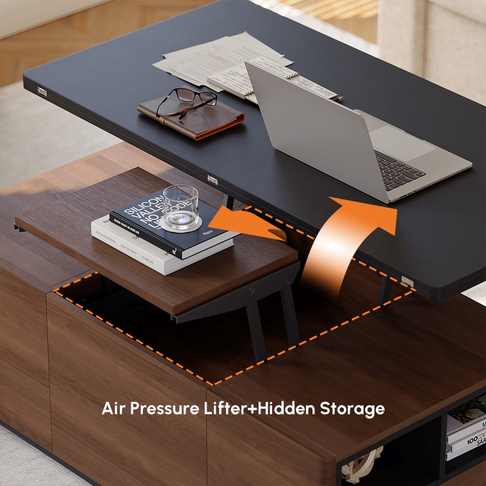 1200mm Lift-Top Foldable Walnut Coffee Table with Drawers & Cabinet window image