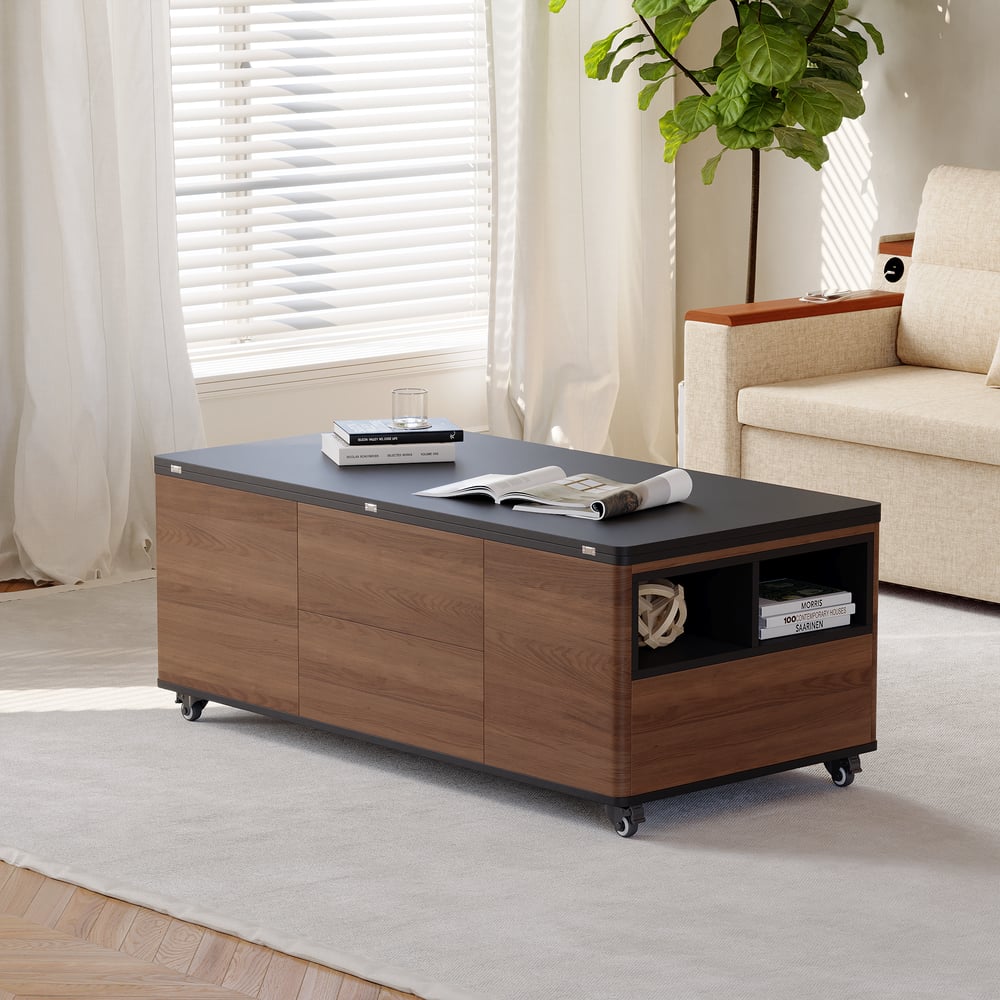 Questions and Answers for 47" Lift-Top Foldable Walnut Coffee Table with Drawers & Cabinet