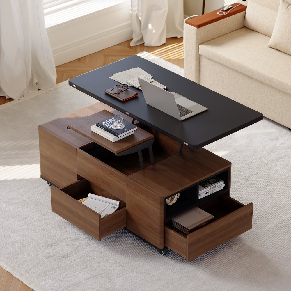 Questions and Answers for 47" Lift-Top Foldable Walnut Coffee Table with Drawers & Cabinet
