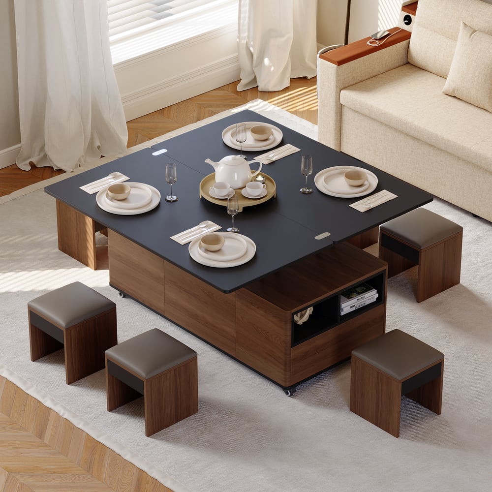 Questions and Answers for 47" Lift-Top Foldable Walnut Coffee Table with Drawers & Cabinet