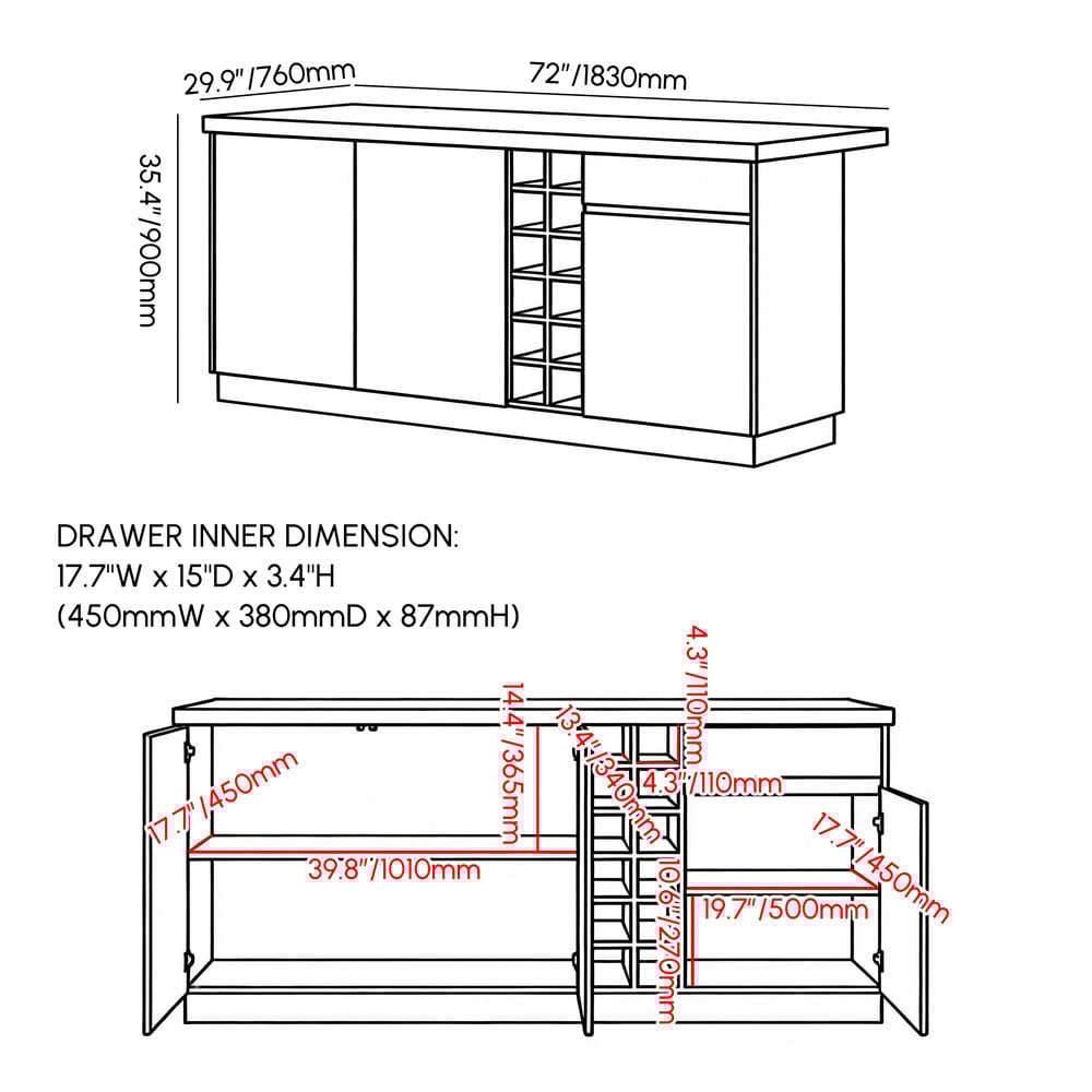 Armoire de cuisine de rangement en bois gris Japandi Kitchen Island 1830mm avec lumière Poids, dimensions, image
