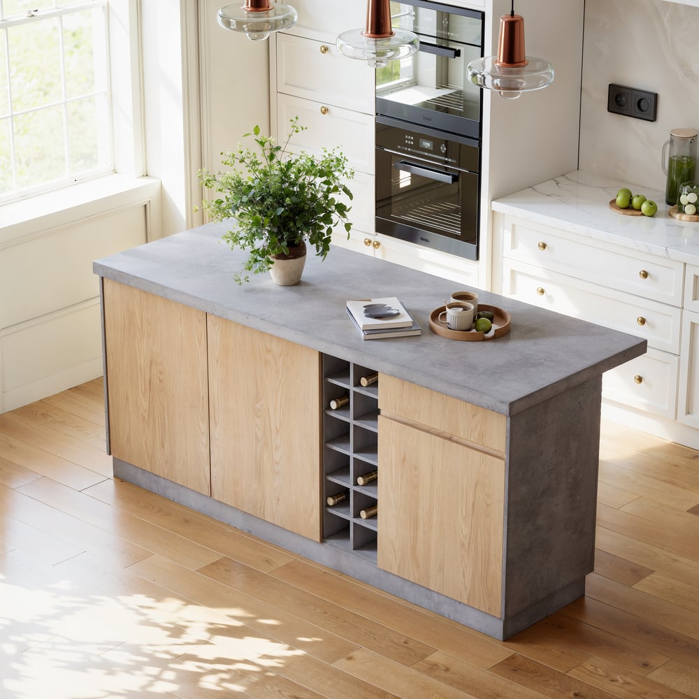 Japandi 72" Gray Kitchen Island with Storage & LED Lighting window image