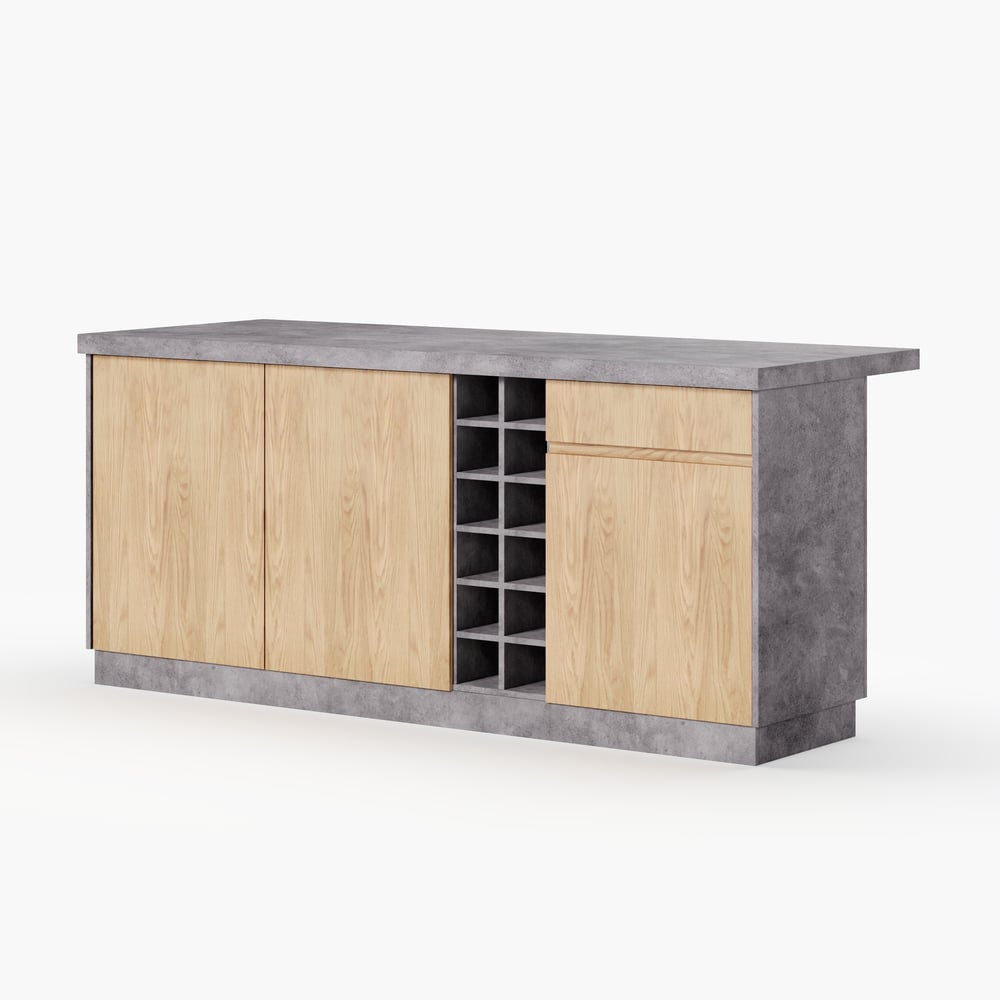 Japandi 72" Gray Kitchen Island with Storage & LED Lighting window image