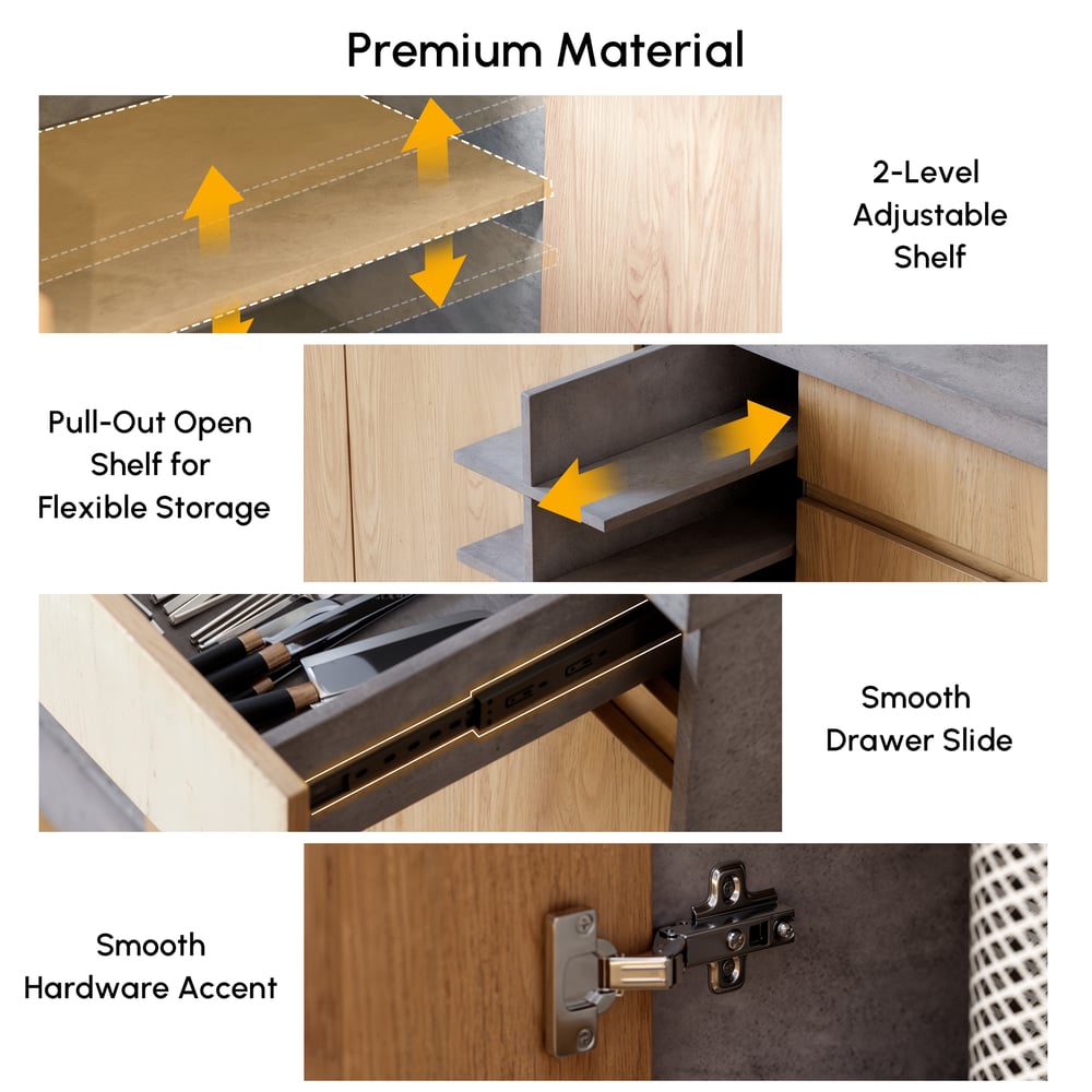Armoire de cuisine de rangement en bois gris Japandi Kitchen Island 1830mm avec lumière image de fenêtre