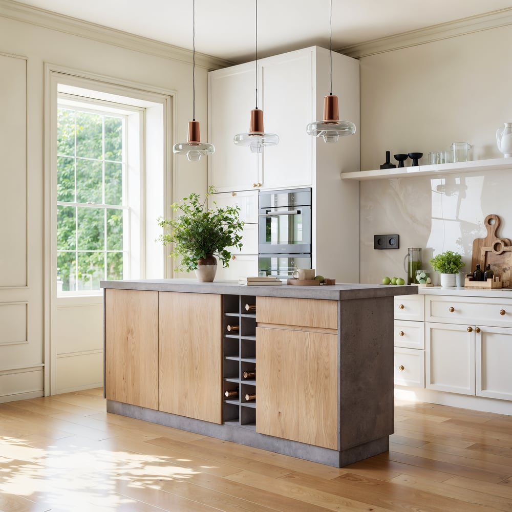 Japandi 72" Gray Kitchen Island with Storage & LED Lighting window image