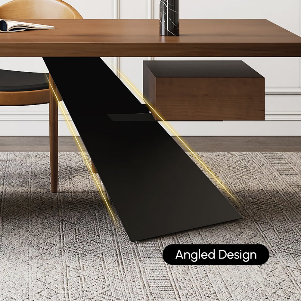 Modern pine wood straight desk with drawer, 160 cm executive desk window image