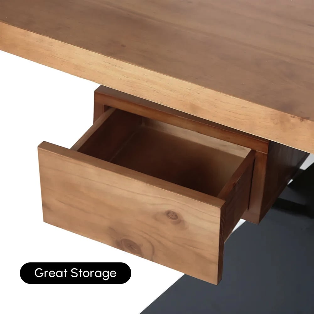 Modern pine wood straight desk with drawer, 160 cm executive desk window image