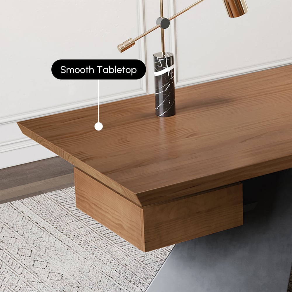 Modern pine wood straight desk with drawer, 160 cm executive desk window image