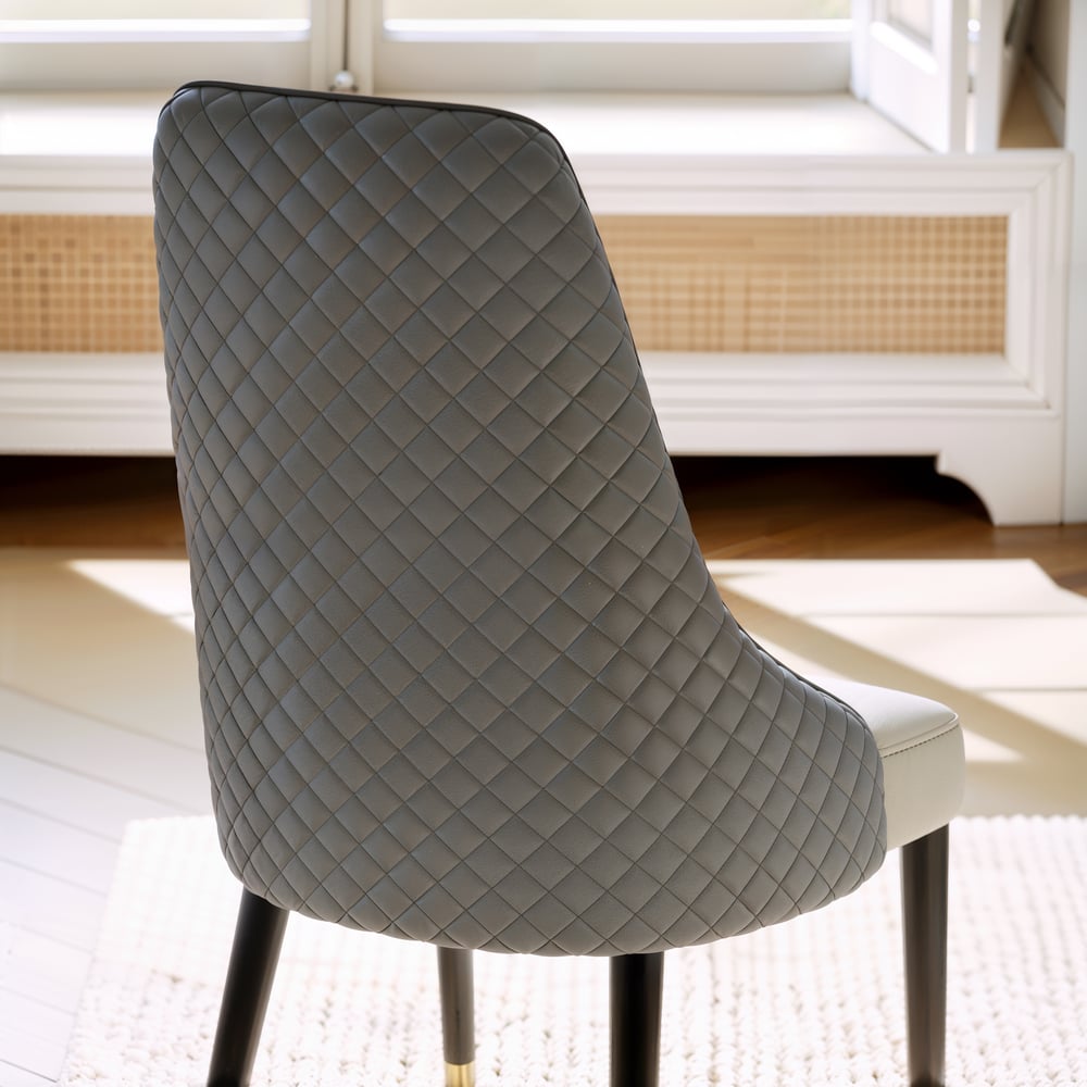 Cadeiras de jantar em couro sintético Diamic Grey com estofamento, 2 peças Imagem da janela