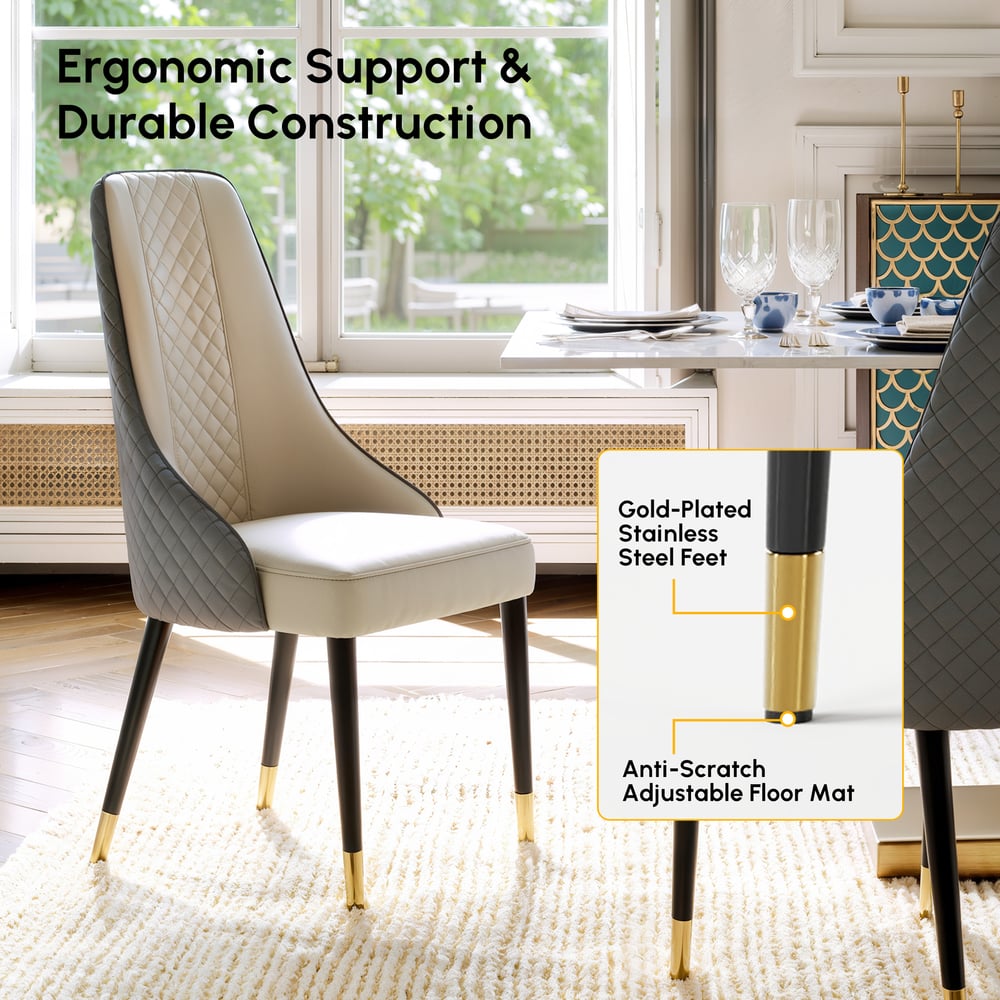 Cadeiras de jantar em couro sintético Diamic Grey com estofamento, 2 peças Imagem da janela