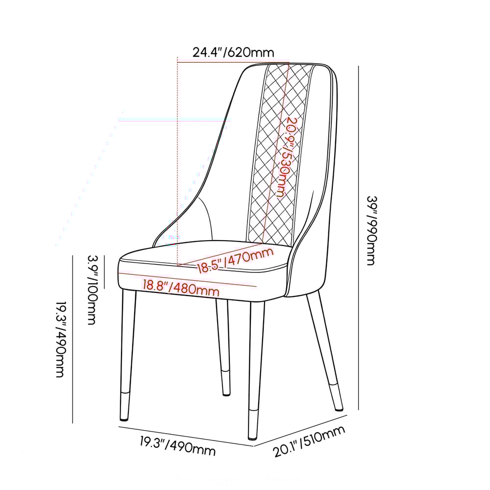 Diamic Gray Faux Leather Dining Chairs with Upholstered, 2 Pieces weights dimensions image