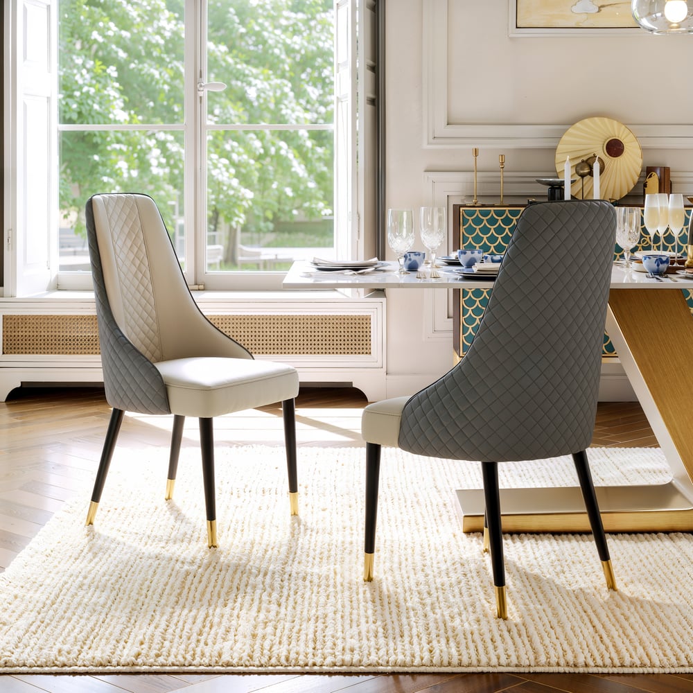Cadeiras de jantar em couro sintético Diamic Grey com estofamento, 2 peças Imagem da janela