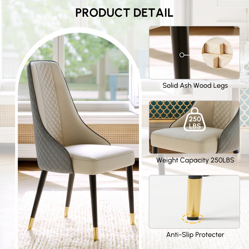 Cadeiras de jantar em couro sintético Diamic Grey com estofamento, 2 peças Imagem da janela