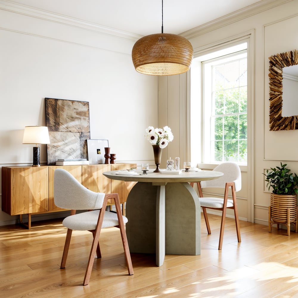 1000mm Modern Round Dining Table for 4 Grey Solid Wood Tabletop Pedestal Base window image