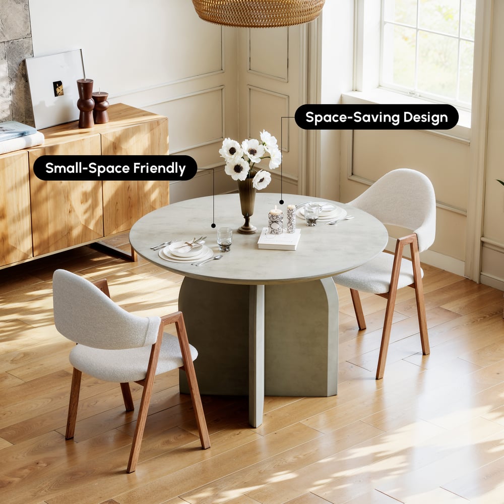 1000mm Modern Round Dining Table for 4 Grey Solid Wood Tabletop Pedestal Base window image