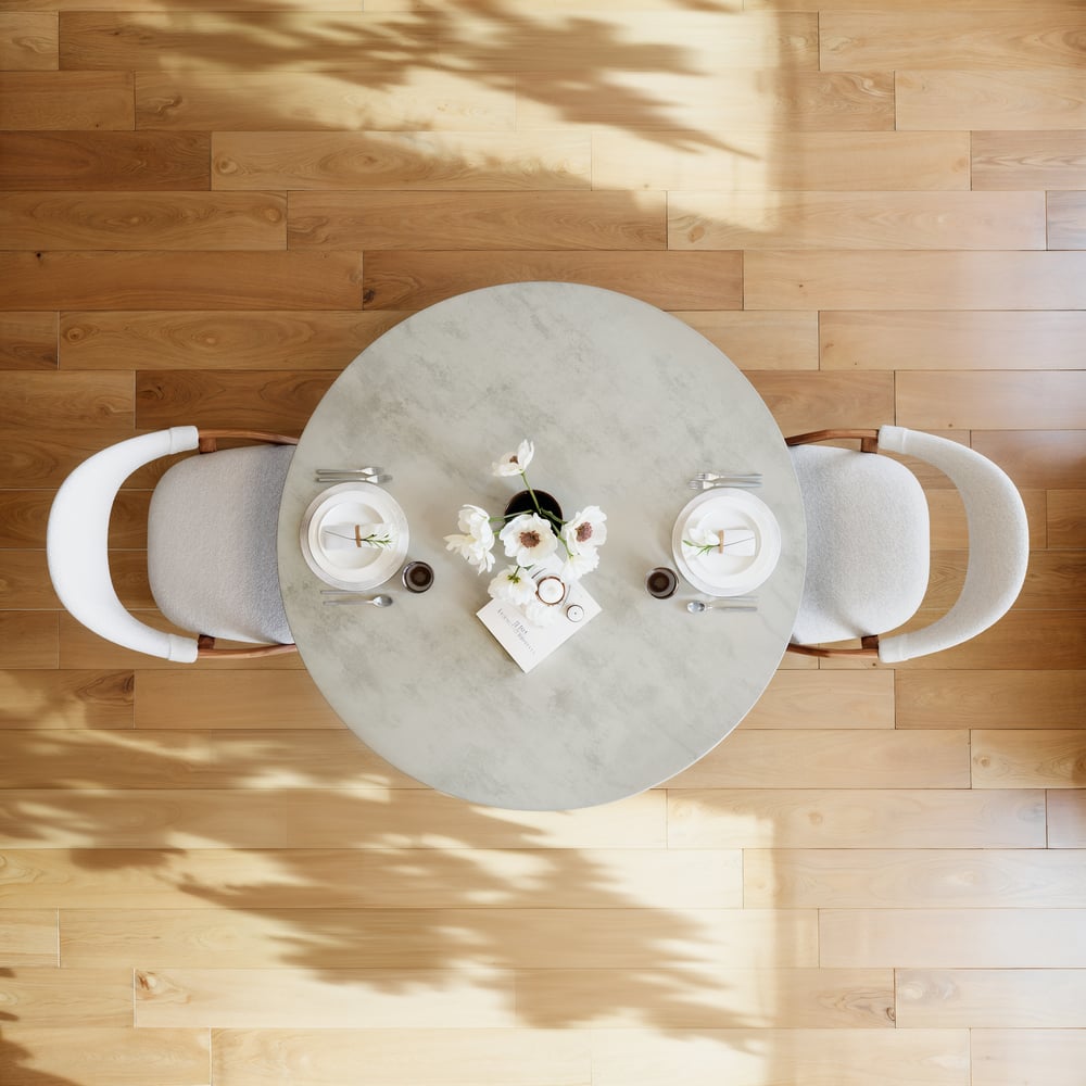 1000mm Modern Round Dining Table for 4 Grey Solid Wood Tabletop Pedestal Base window image