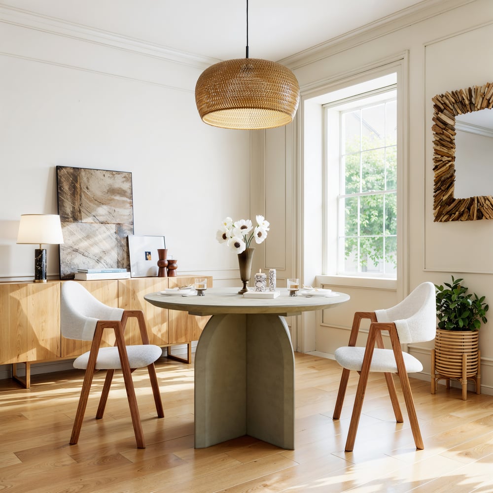 1000mm Modern Round Dining Table for 4 Grey Solid Wood Tabletop Pedestal Base window image