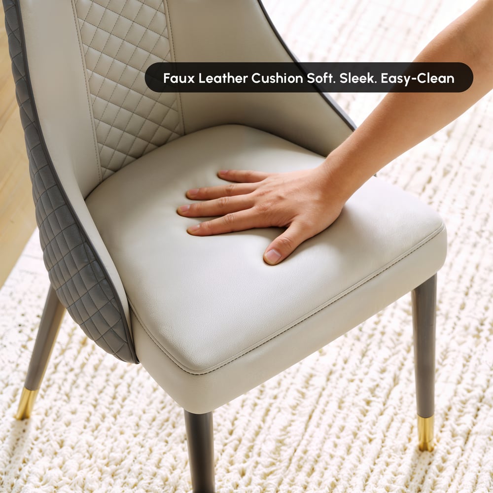 Cadeiras de jantar em couro sintético Diamic Grey com estofamento, 2 peças Imagem da janela