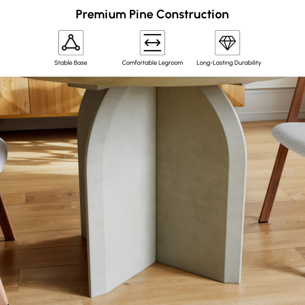 1000mm Modern Round Dining Table for 4 Grey Solid Wood Tabletop Pedestal Base window image