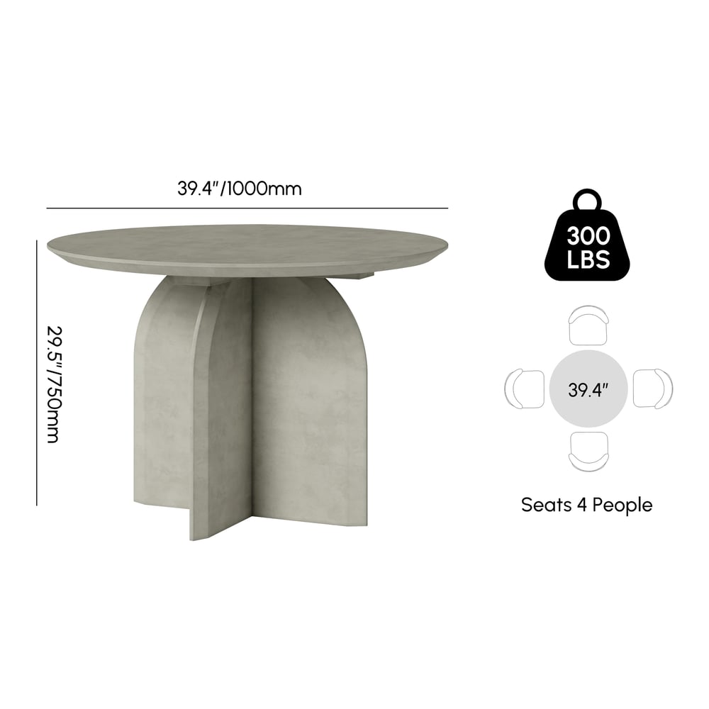 1000mm Modern Round Dining Table for 4 Grey Solid Wood Tabletop Pedestal Base weights dimensions image