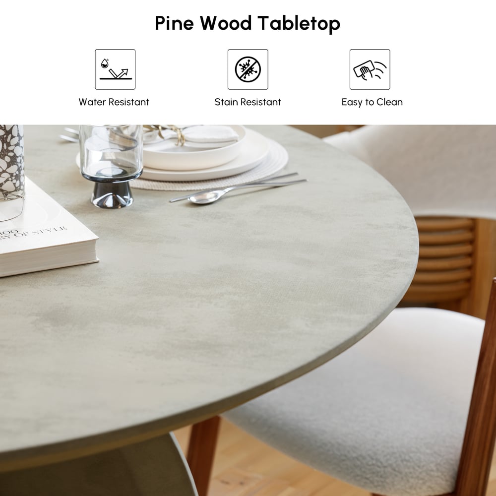 1000mm Modern Round Dining Table for 4 Grey Solid Wood Tabletop Pedestal Base window image