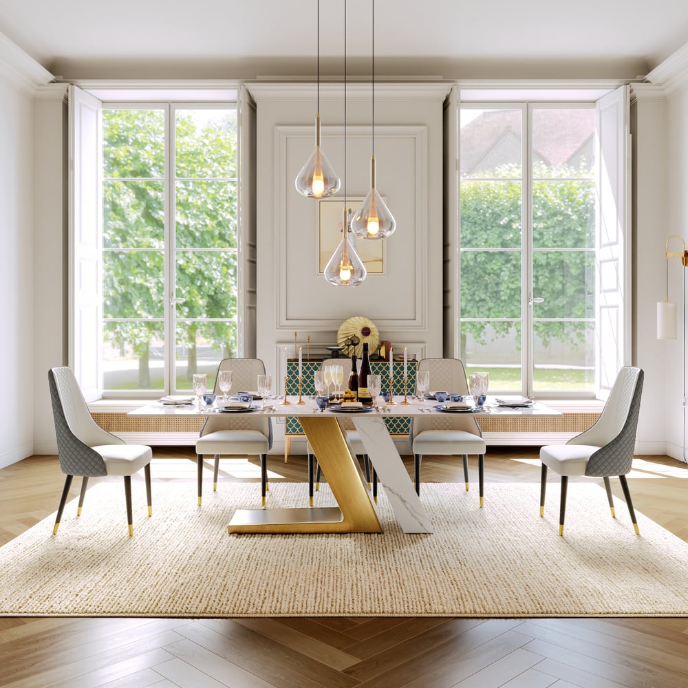 Cadeiras de jantar em couro sintético Diamic Grey com estofamento, 2 peças Imagem da janela