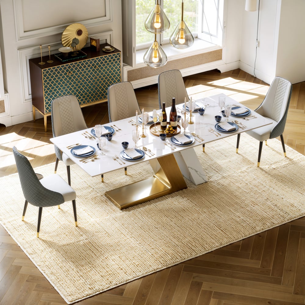 Cadeiras de jantar em couro sintético Diamic Grey com estofamento, 2 peças Imagem da janela