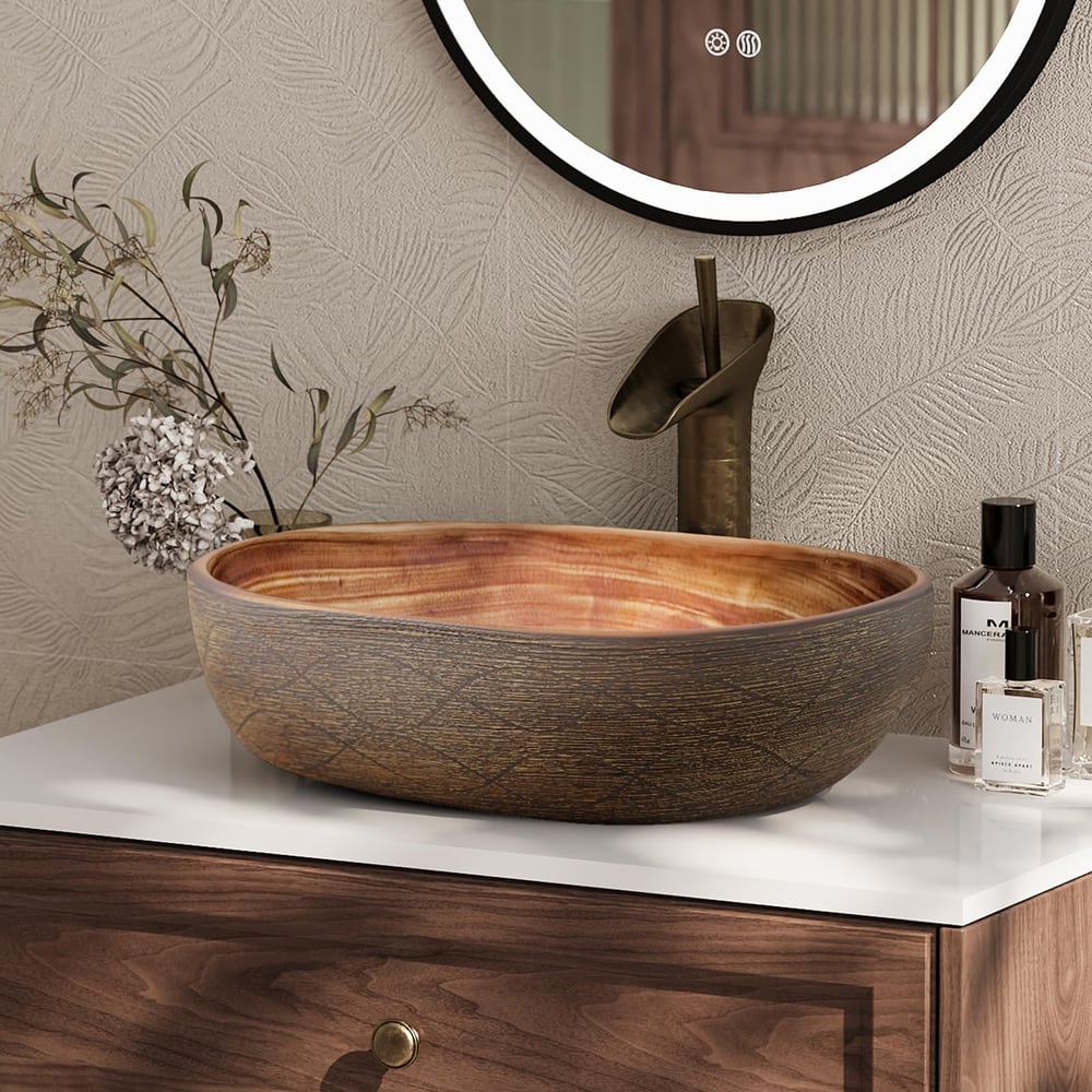Lavabo de salle de bain ovale en céramique 480 mm — Évier vasque émaillé mat image de fenêtre