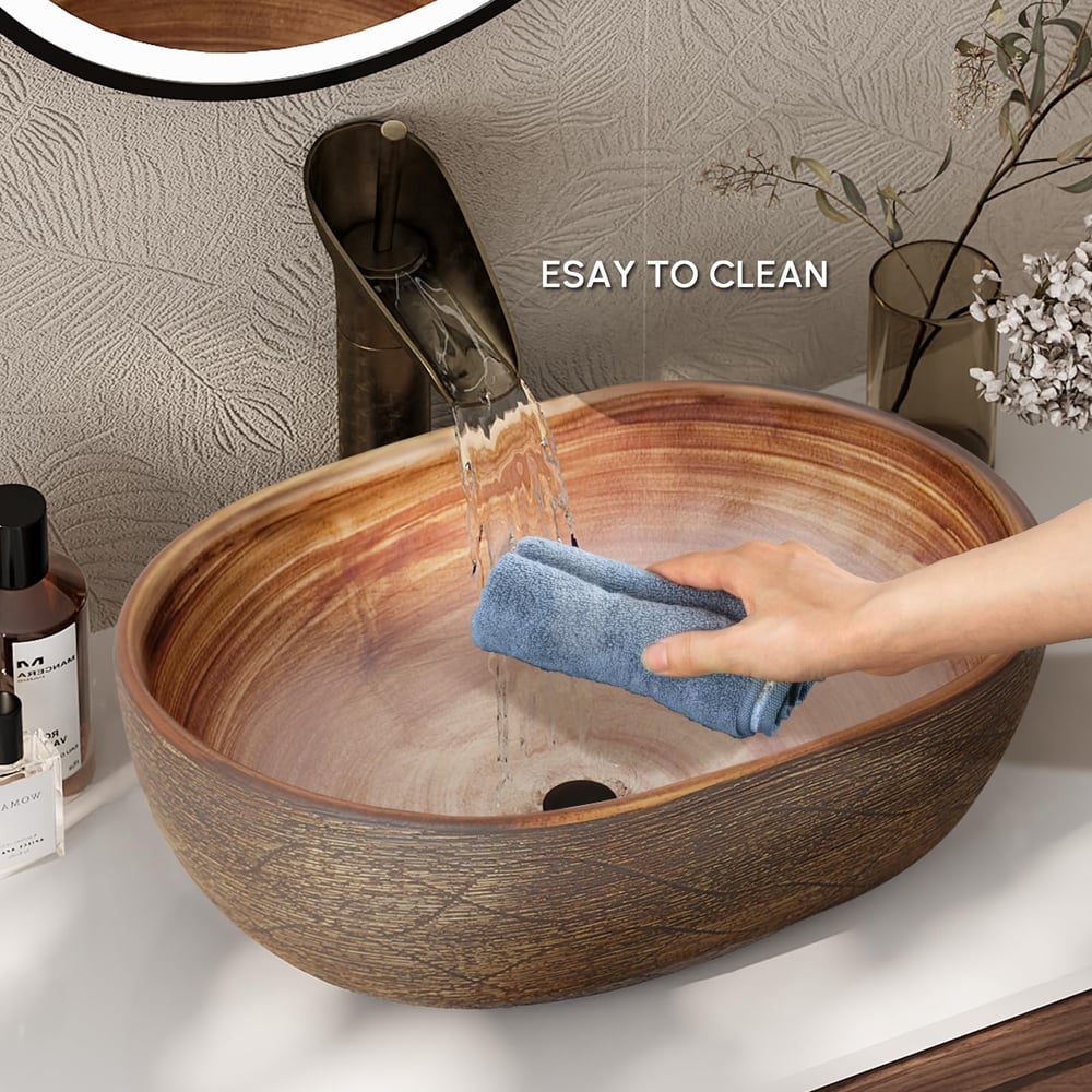 Lavabo de salle de bain ovale en céramique 480 mm — Évier vasque émaillé mat image de fenêtre