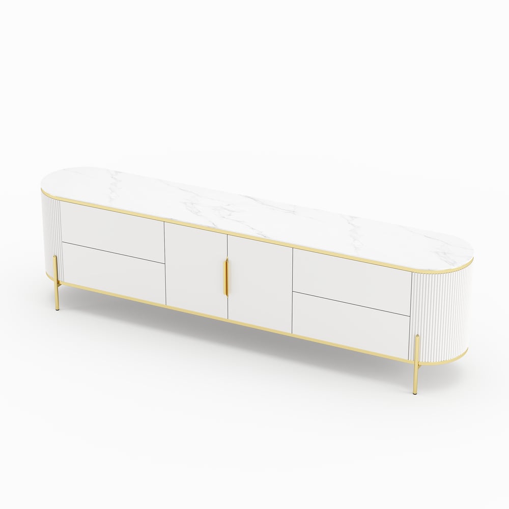 2200mm Modern Elegant Oval TV Console with Drawers & Doors in White window image