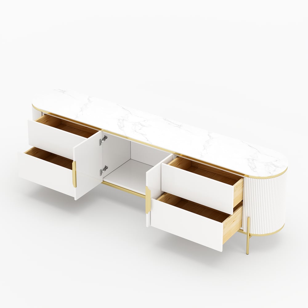 2200mm Modern Elegant Oval TV Console with Drawers & Doors in White window image
