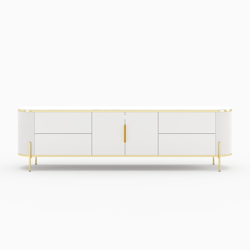 2200mm Modern Elegant Oval TV Console with Drawers & Doors in White window image