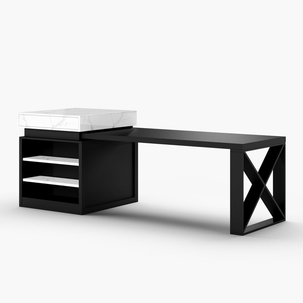 73"-93" Extendable White&Black Kitchen Island with Storage Kitchen Cabinet window image