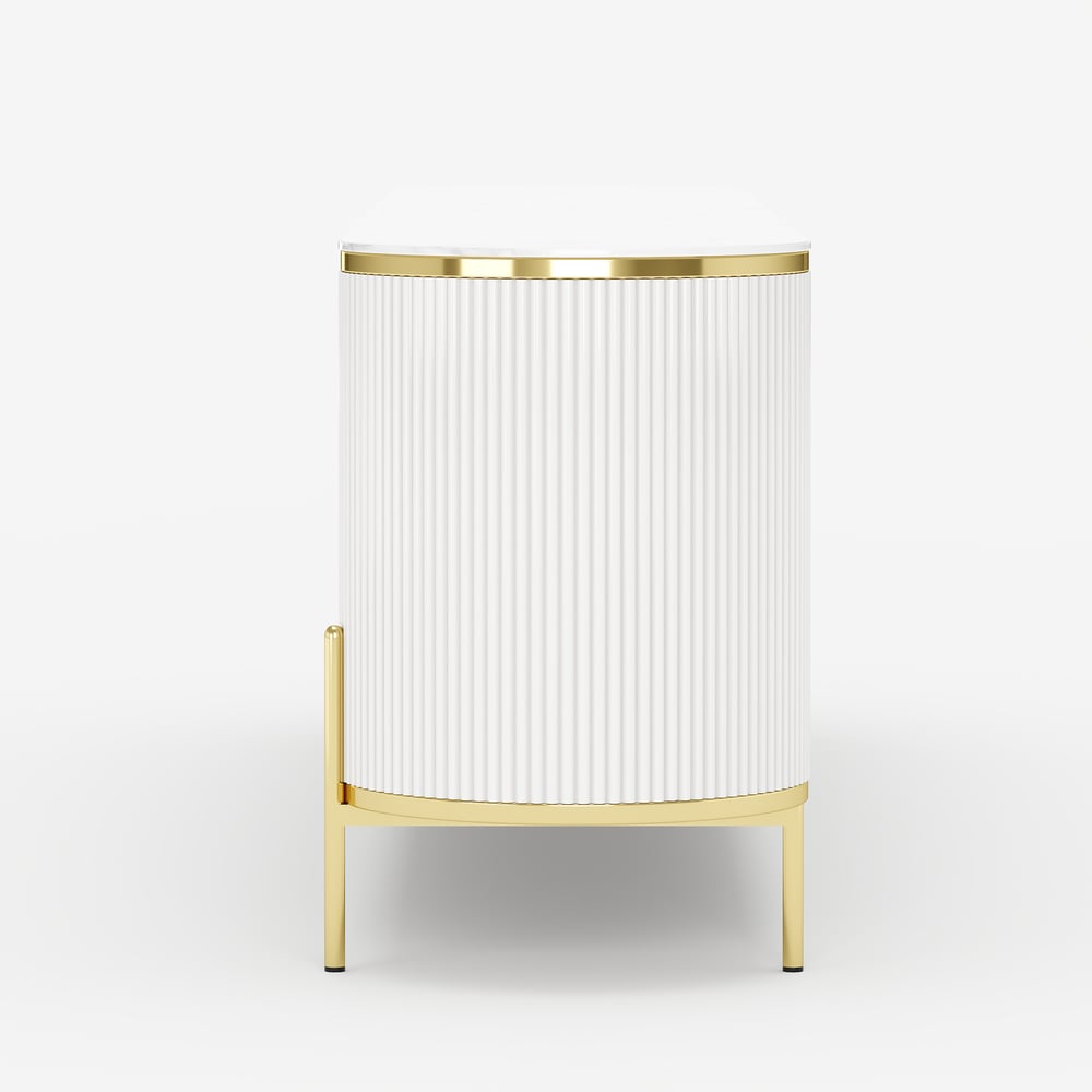 2200mm Modern Elegant Oval TV Console with Drawers & Doors in White window image