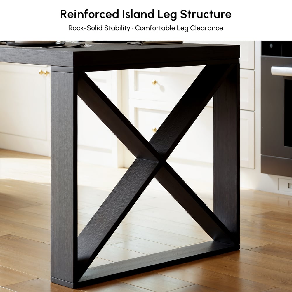 73"-93" Extendable White&Black Kitchen Island with Storage Kitchen Cabinet window image