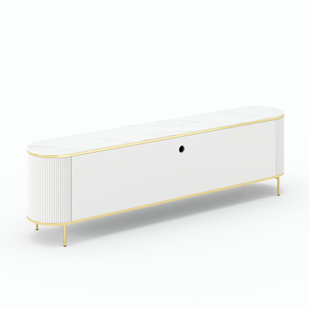 2200mm Modern Elegant Oval TV Console with Drawers & Doors in White window image