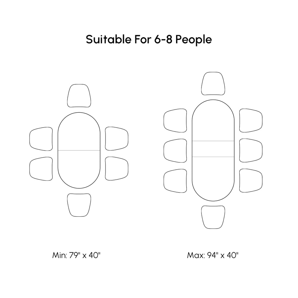 79"-94" Oval Extendable Dining Table Matte Travertine Seats 6-8 People weights dimensions image