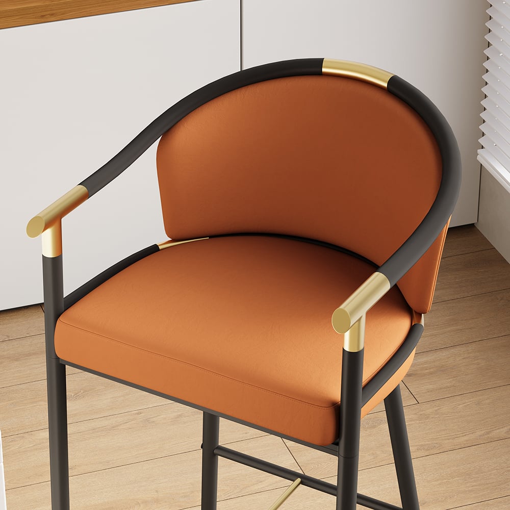 Cranis Series Modern Velvet Bar Stools with Upholstery Orange 2-Pieces window image