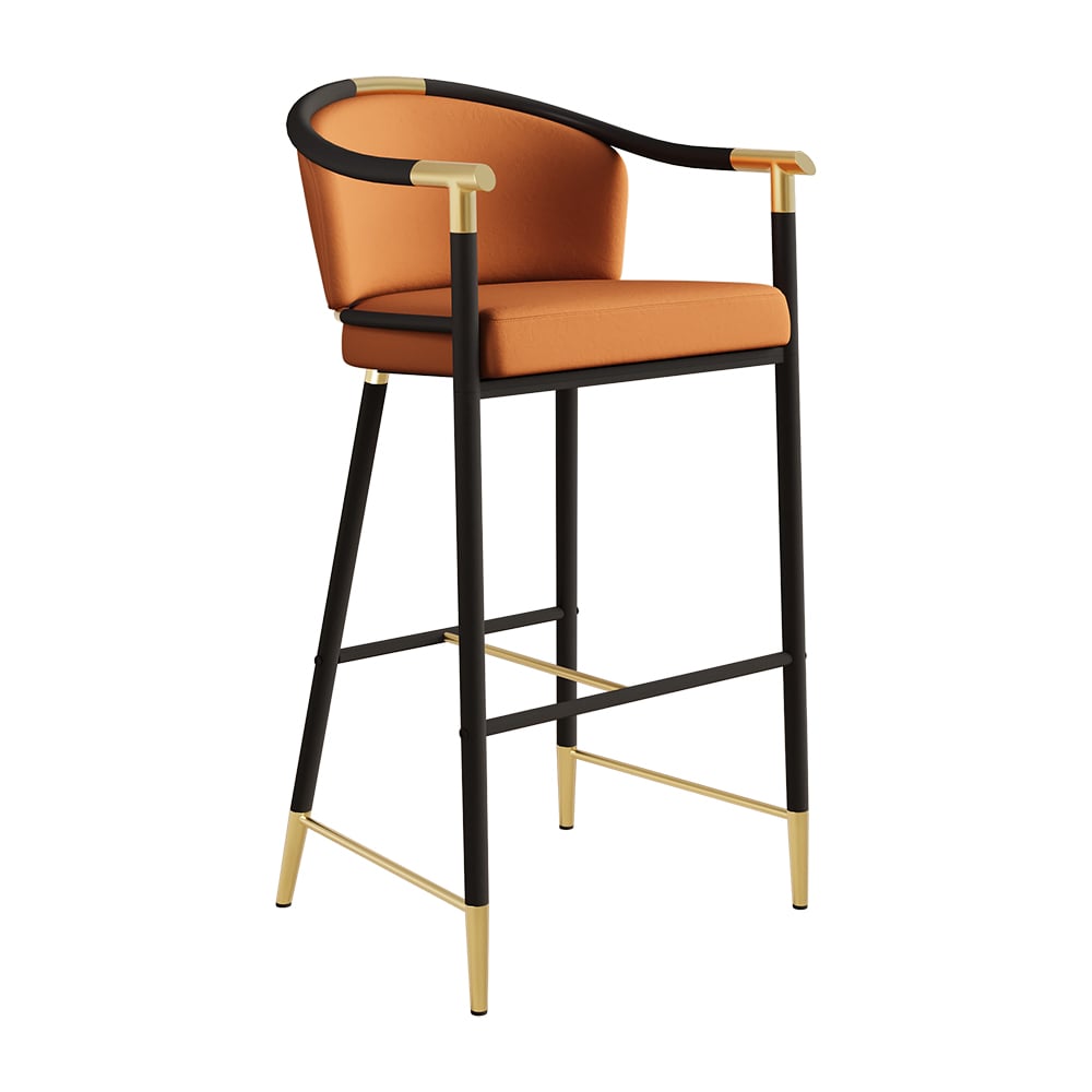 Cranis Series Modern Velvet Bar Stools with Upholstery Orange 2-Pieces window image