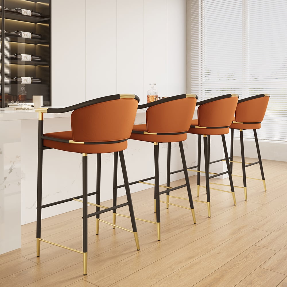 Cranis Series Modern Velvet Bar Stools with Upholstery Orange 2-Pieces window image