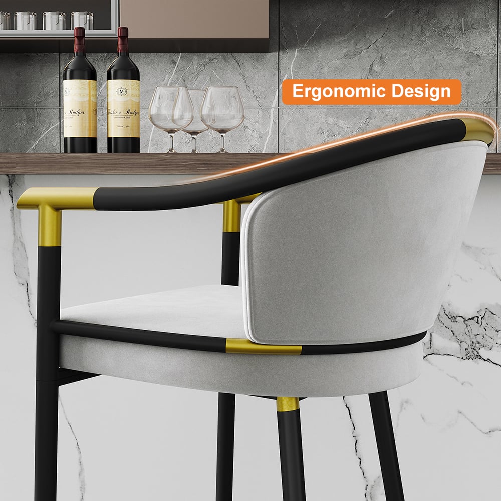 Cadeiras de Bar Modernas da Série Cranis com Estofamento de Veludo Cinza, 4 Peças Imagem da janela