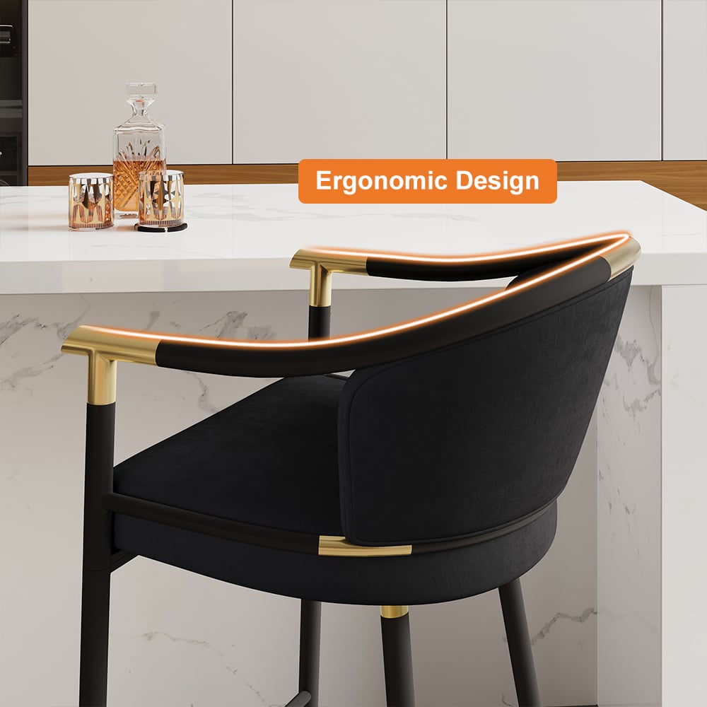 Bancos de Bar Modernos Série Cranis com Estofamento em Veludo Preto Imagem da janela