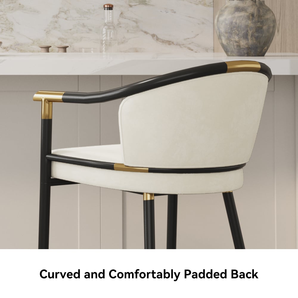 Tabourets de bar modernes en velours de la série Cranis avec revêtement beige image de fenêtre