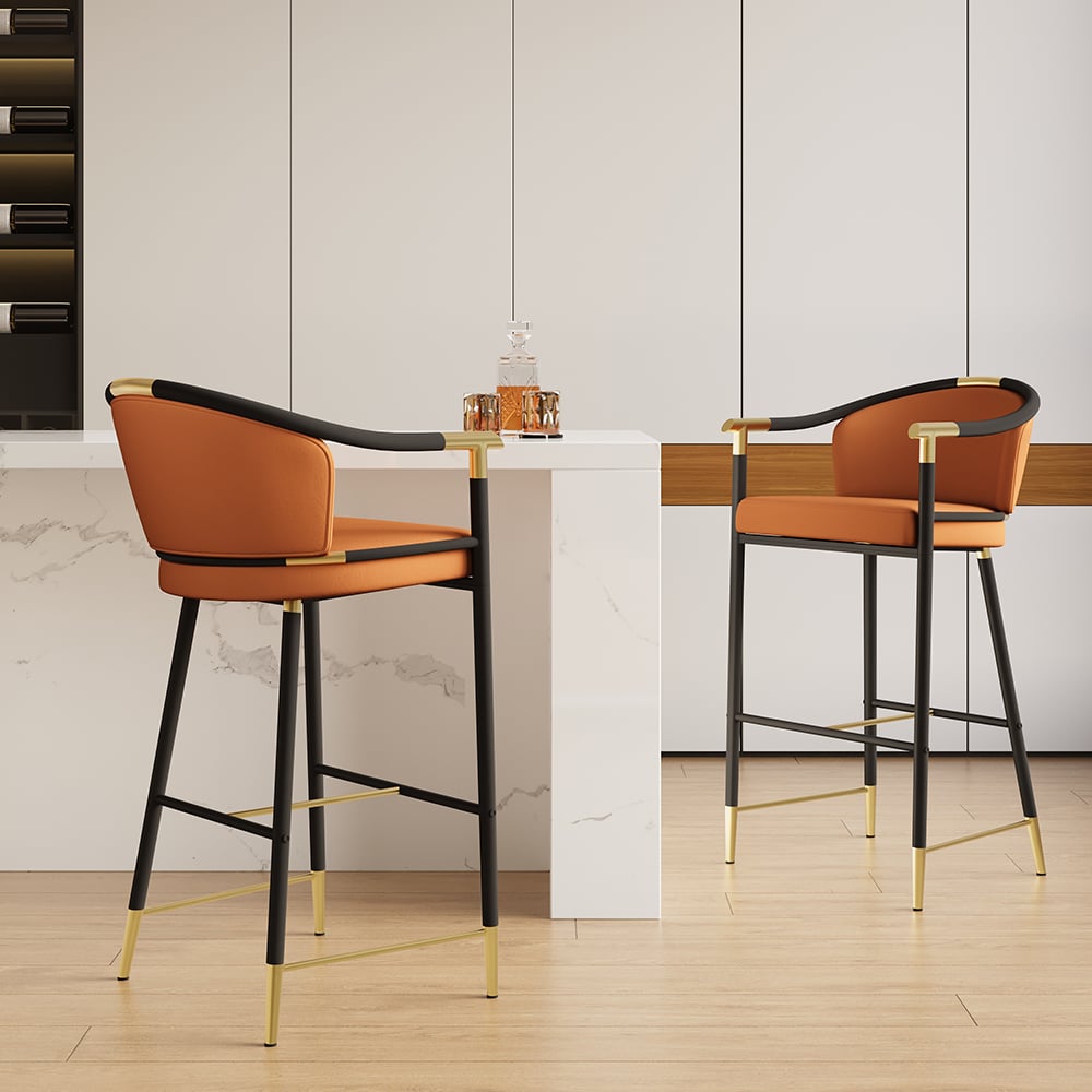 Cranis Series Modern Velvet Bar Stools with Upholstery Orange 2-Pieces window image