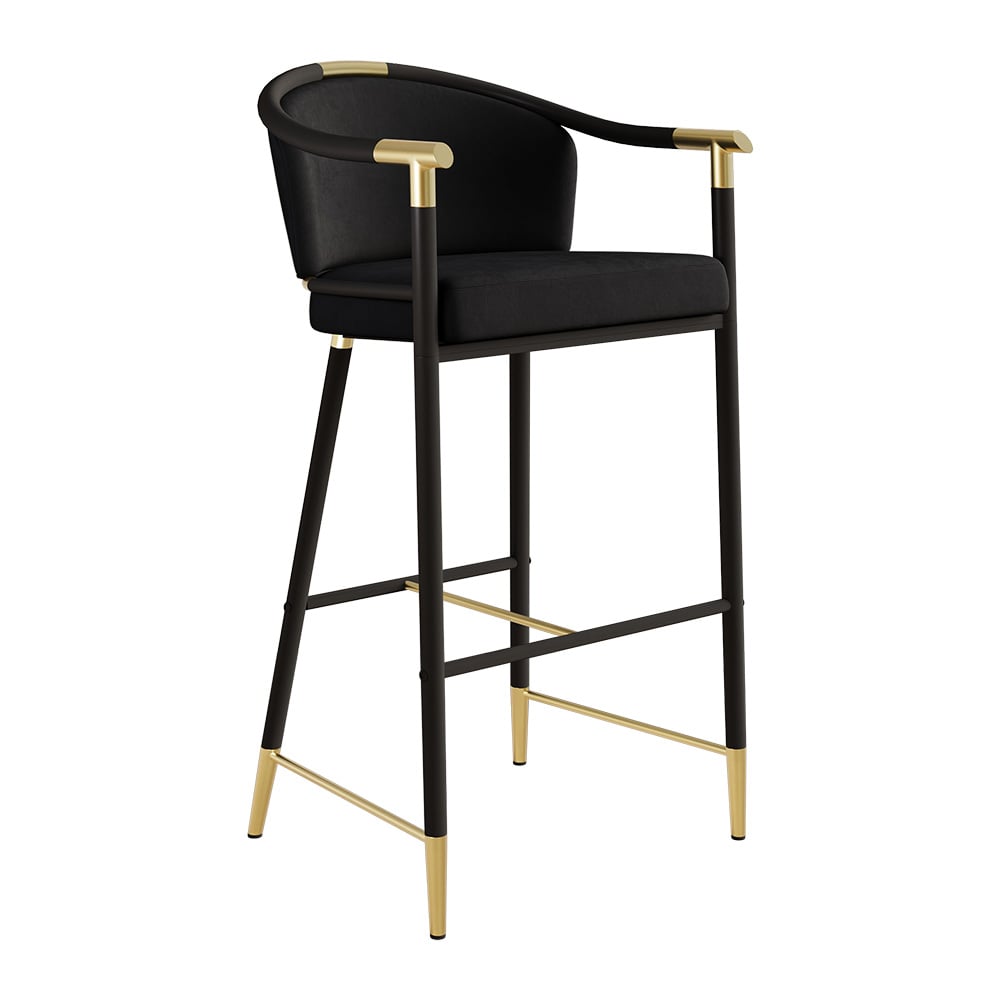 Bancos de Bar Modernos Série Cranis com Estofamento em Veludo Preto Imagem da janela