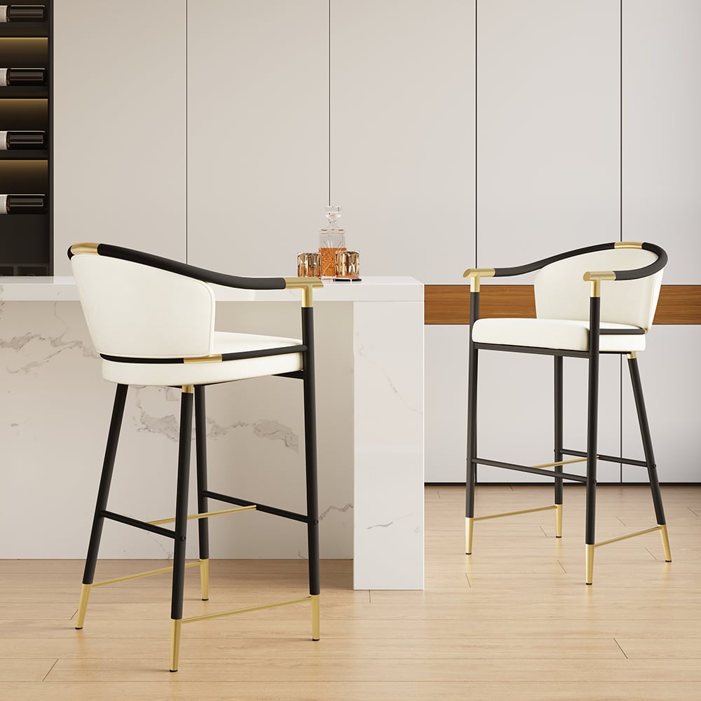 Cranis Series Modern Velvet Bar Stools with Upholstery Beige 8-Pieces window image