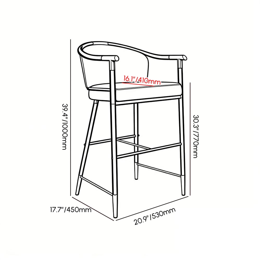 Cranis Series Modern Velvet Bar Stools with Upholstery Orange 2-Pieces weights dimensions image