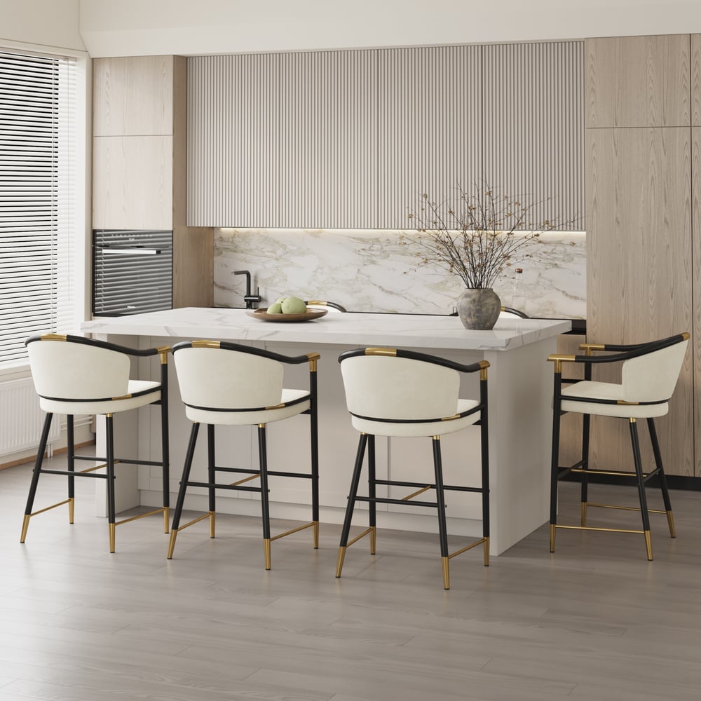 Tabourets de bar modernes en velours de la série Cranis avec revêtement beige image de fenêtre