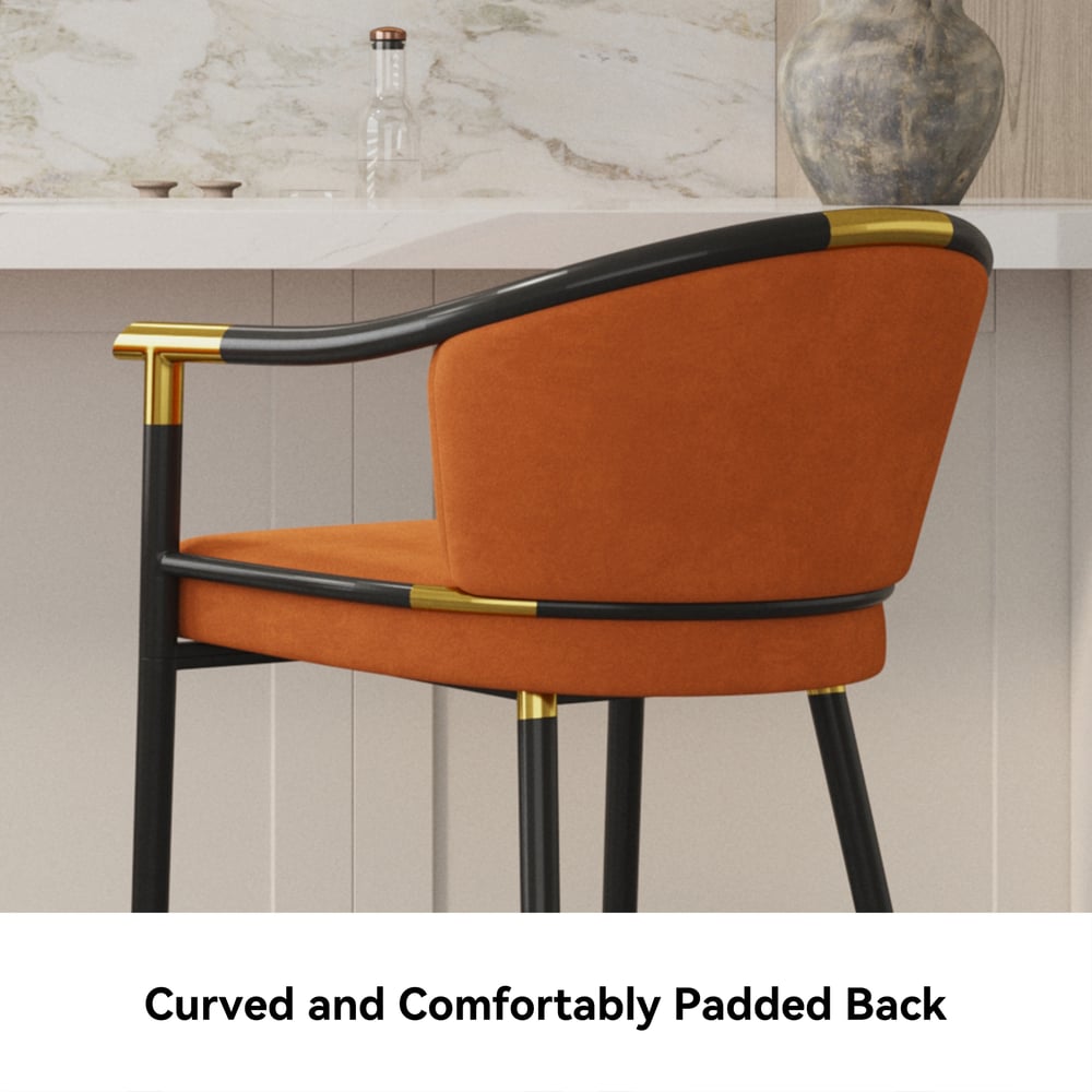 Cranis Series Modern Velvet Bar Stools with Upholstery Orange 2-Pieces window image